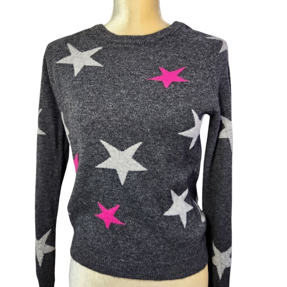 Cashmere Philosophy 100%  Sweater Size XS Gray Crew Pullover Stars